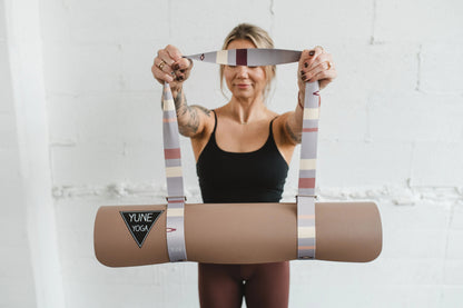 Suzy Yoga Strap – Grey Stretching Strap w/ Metal Buckles | Yune Yoga